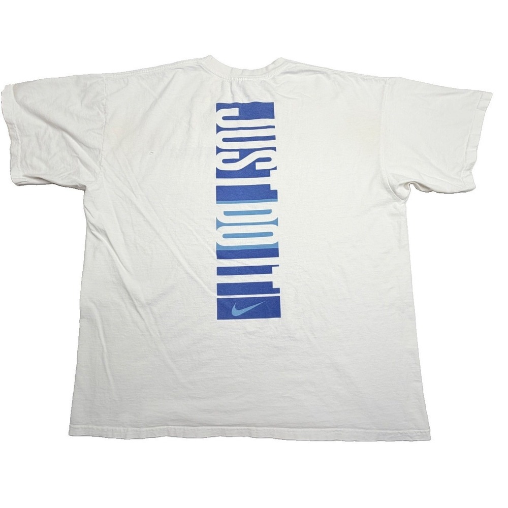 Vintage 90s Nike Just Do It T Shirt XL USA Made White Blue Thrashed Distressed